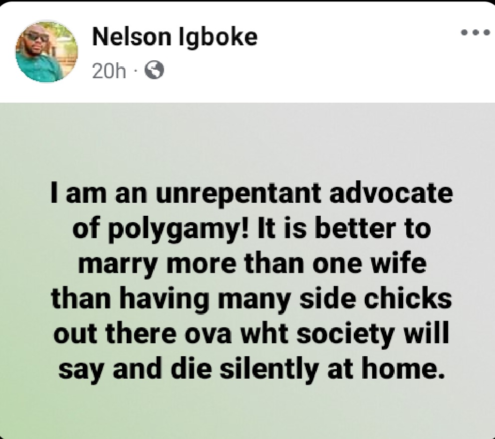 Man advise his gender to marry more than one instead of having a lot of side chicks