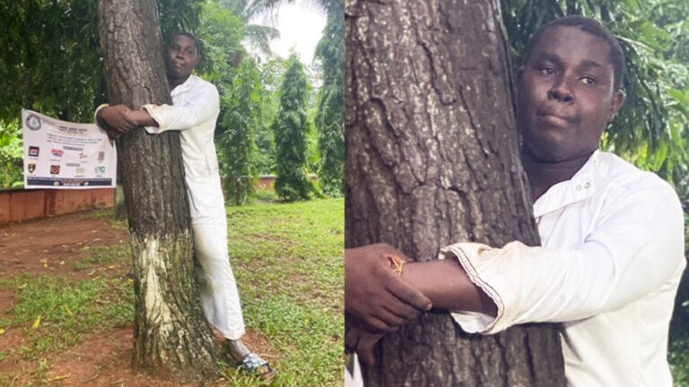 GWR: Ghanaian journalist breaks record for the longest time to hug a tree