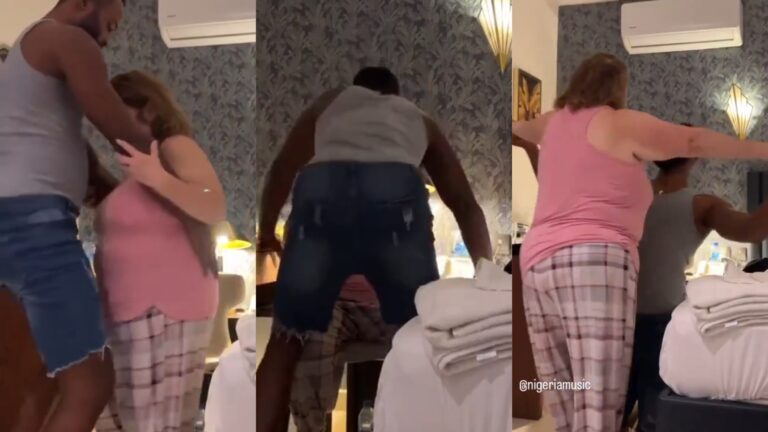 White woman shows off her Nigerian boyfriend dancing for her