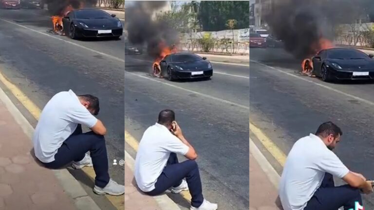 Man watches as his Ferrari super car goes up in flames