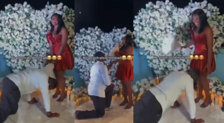 Internet Reacts After Lady Asked Her Lover to Prostrate During His Proposal